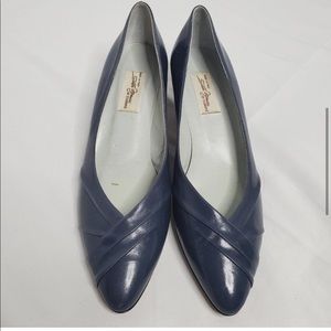 VINTAGE 70s Sesto Meucci blue leather kitten heel shoes 9.5 N